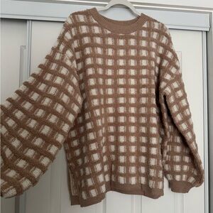 Brown and White Checkered Sweater